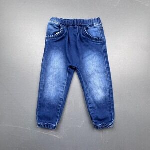 Minymo Jeans Toddler Girl 18M Size 86 Blue Stretch Denim Elastic Waistband Pants